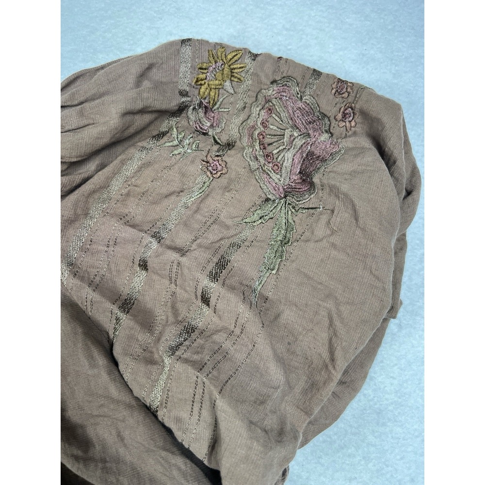 Free People Women's Embroidered Puff Sleeve Brown Crop Top Size XS - Picture 5 of 12
